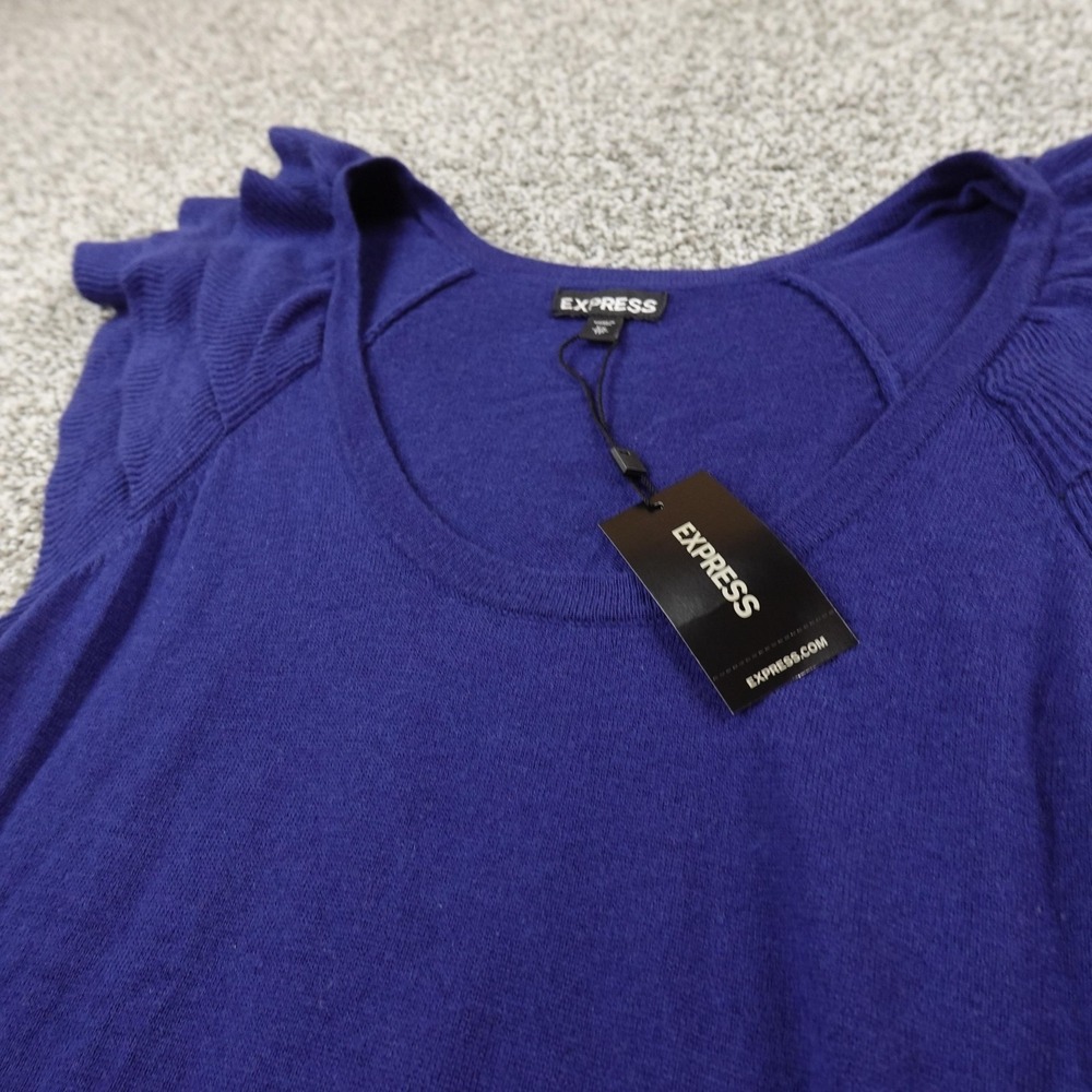 NEW Express Sweater Womens XS Blue Pullover Short‎ Sleeve Ruffle Cashmere Blend